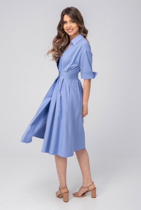 Rochie Larina damă bleu, cu croi amplu și talie marcată - Img 9