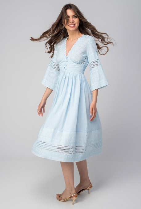 Rochie uni din bumbac cu un croi amplu, FANCY, Hermosa, bleu - Img 5
