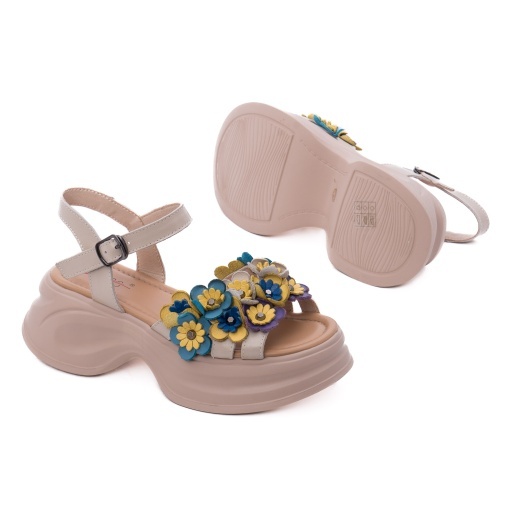 Sandale dama din piele naturala, PASS Collection 3OLY80012A 52-N, crem - Img 4
