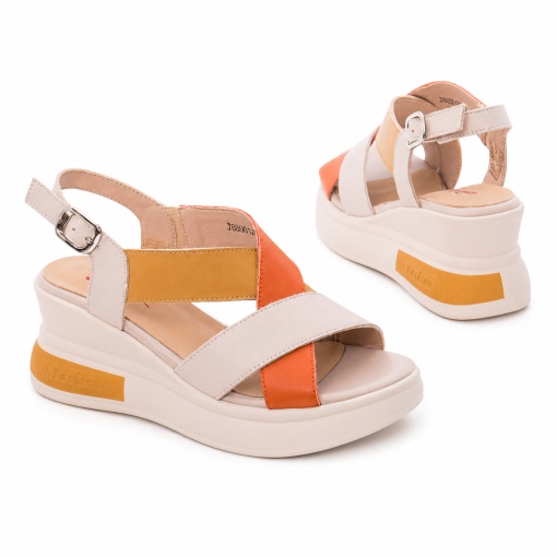 Sandale dama din piele naturala, PASS Collection J8J880012C 03-N, bej multicolor - Img 3