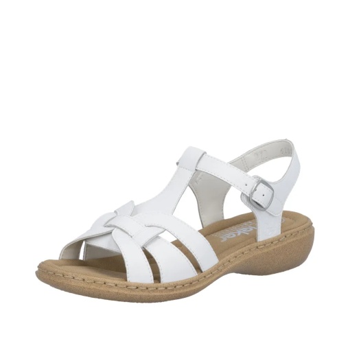Sandale dama din piele naturala, Rieker 61853-80, alb - Img 2