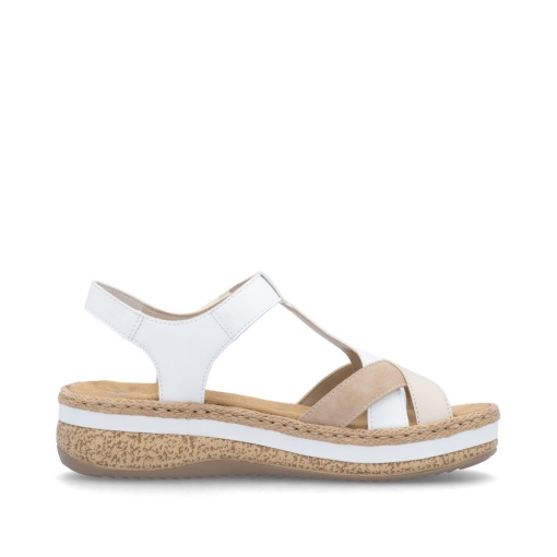 Sandale damă Rieker V0919-80 alb/bej, piele eco, platformă 4.5 cm - Img 5
