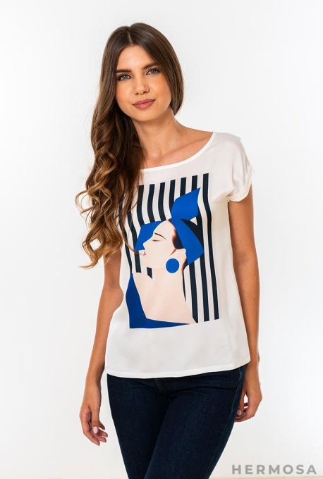 Tricou din vâscoză cu imprimeu artistic - Img 5