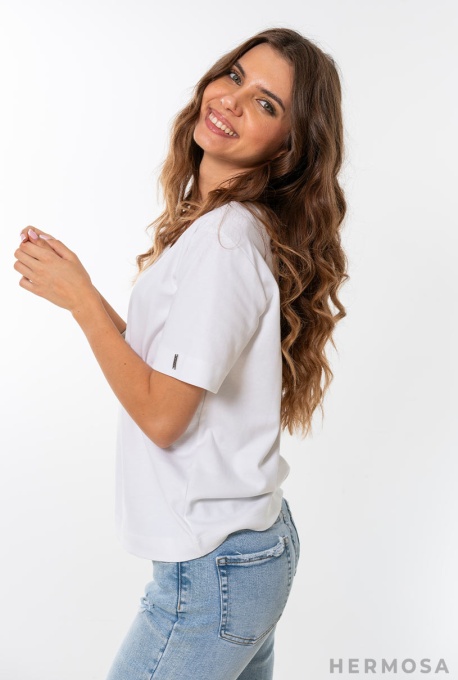 Tricou uni din bumbac AGNES Hermosa, alb - Img 9