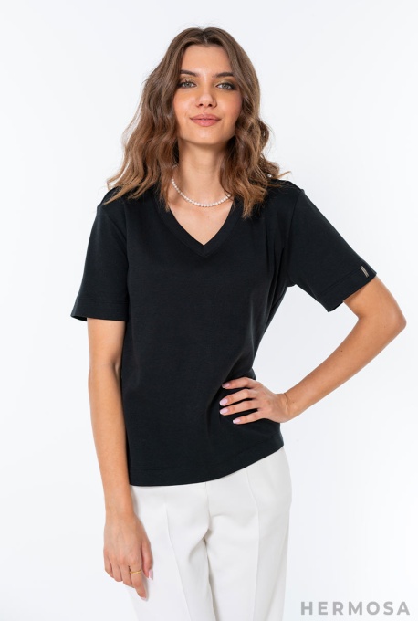 Tricou uni din bumbac AGNES Hermosa, negru - Img 5