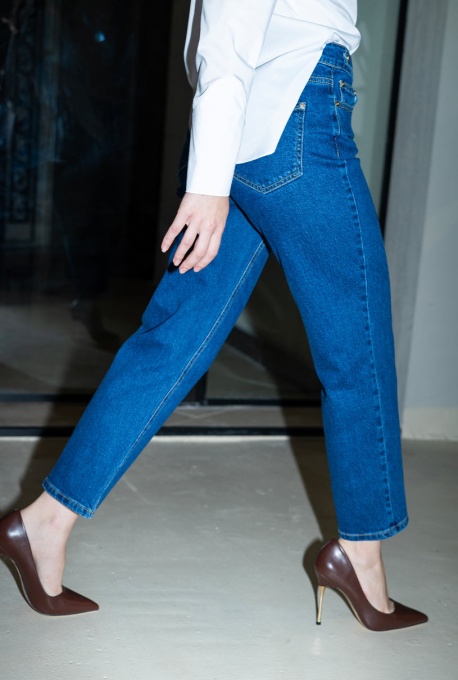Blugi mom fit cu talie inalta, Hermosa 35870, bleumarin - Img 7