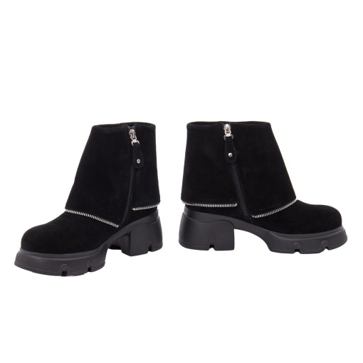 Botine dama din piele naturala intoarsa, PASS Collection 1M490015A 01-I, negru - Img 3