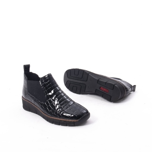 Botine dama piele naturala, Rieker 53794-01, negru lac - Img 4