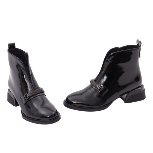 Ghete dama din piele naturala lacuita, Epica 3B317-A801-ZP170B 01-L, negru - Img 2