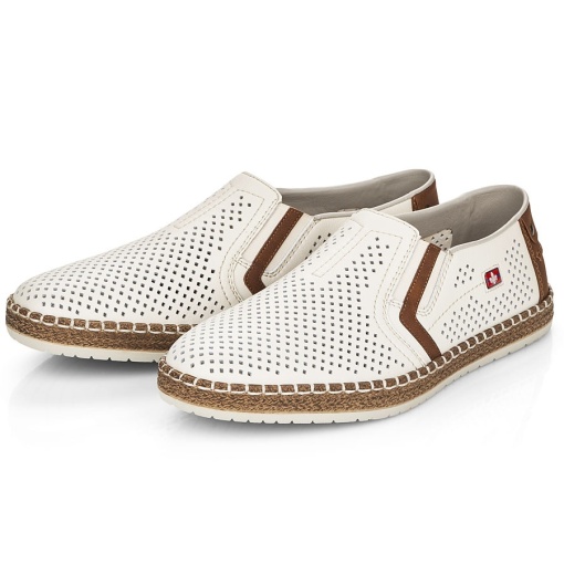 Mocasini bărbați Rieker B5297-80 albi – Piele naturală perforată - Img 10