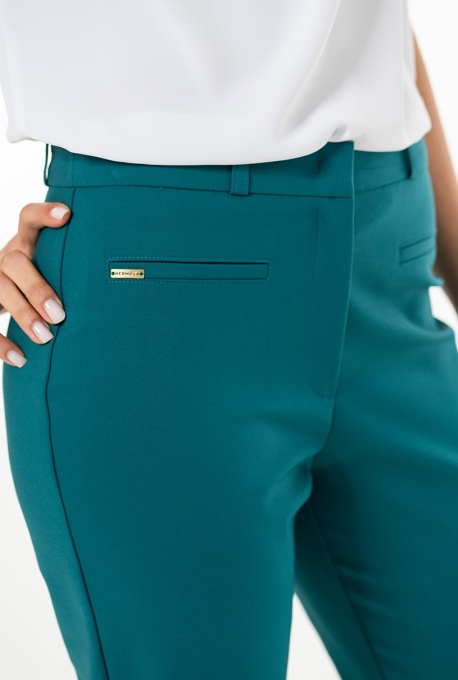 Pantaloni conici din tercot elastic cu densitate mare BECKY, Hermosa, turcoaz - Img 2