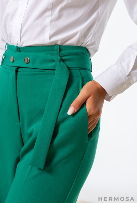 Pantaloni dama palazzo uni din stofa, NASIRA, verde - Img 2