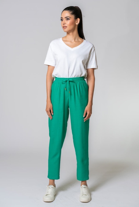 Pantaloni uni conici din rayon, cu un croi lejer si modern GLORYA, Hermosa, verde - Img 4