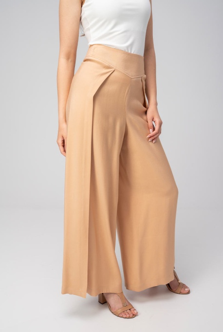 Pantaloni uni din rayon cu croi palazzo GIZEL, Hermosa, bej - Img 12