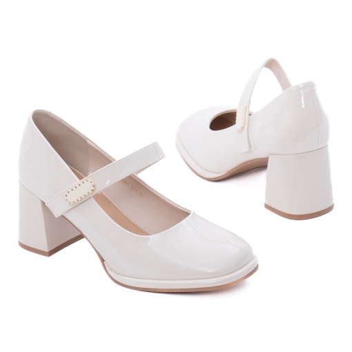 Pantofi dama eleganti din piele naturala lacuita, Feeling 91295, alb - Img 3