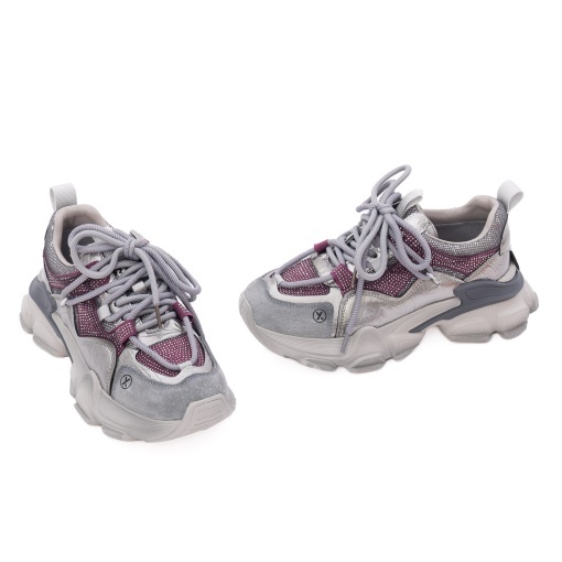 Pantofi dama sport din piele mix, Gryxx, 1LY90020B 18-Z, argintiu - Img 2