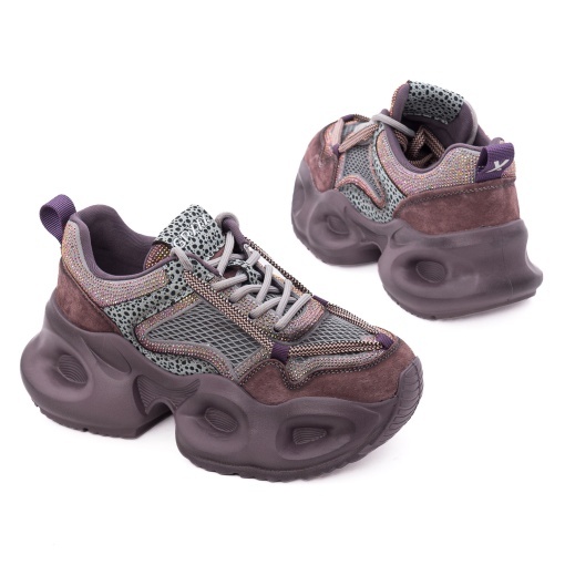 Pantofi dama sport din piele mix, Gryxx 1SW90002A 19-Z, mov multicolor - Img 3