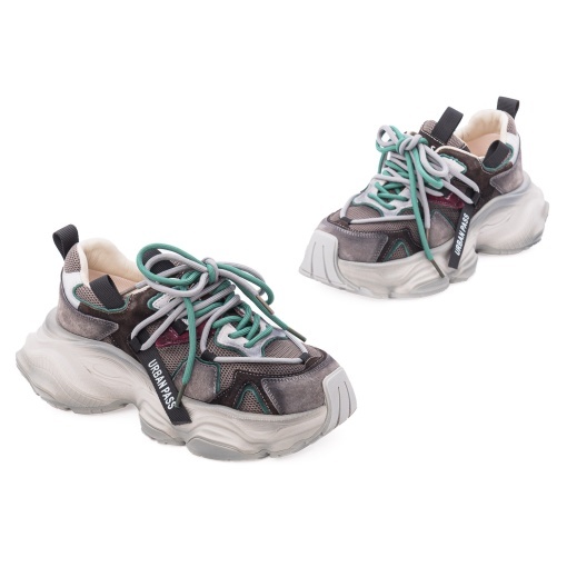 Pantofi dama sport din piele mix, PASS Collection, 1LY90023B, gri diverse - Img 2
