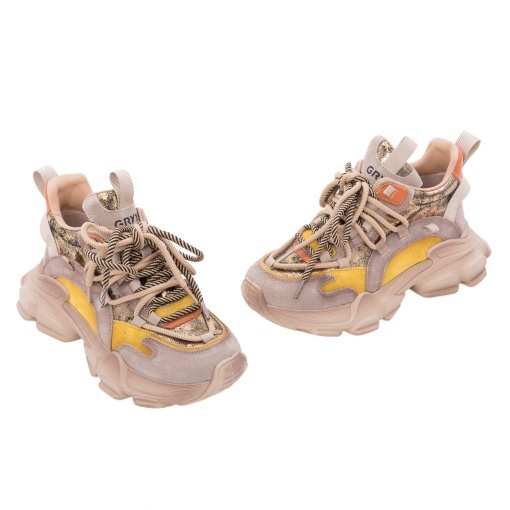 Pantofi dama sport din piele naturala nabuc, Gryxx, 1LY70013B 97-2, bej diverse - Img 2
