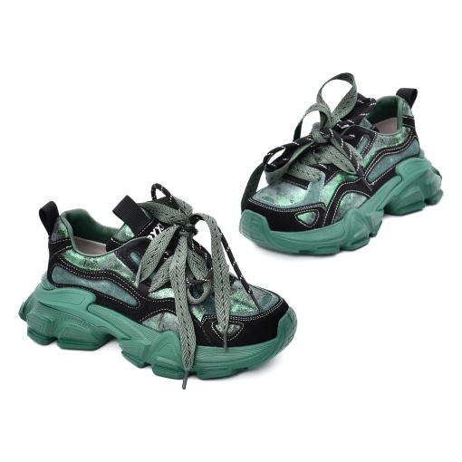 Pantofi sport dama din piele mix, Gryxx, 3OY5757 L2-Z, verde - Img 2