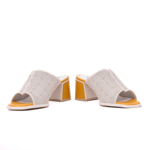 Papuci dama din piele naturala, KARISMA, 7QXS60019B 52-N, crem - Img 5