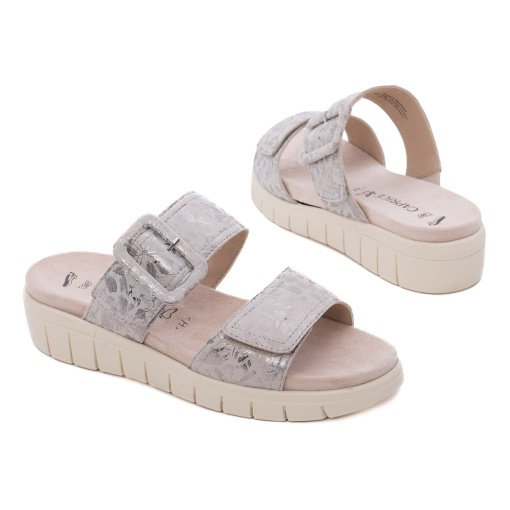 Papuci dama din piele naturala nabuc, Caprice 9-27203-44 155 OFFWHITE/SILVE, argintiu - Img 3
