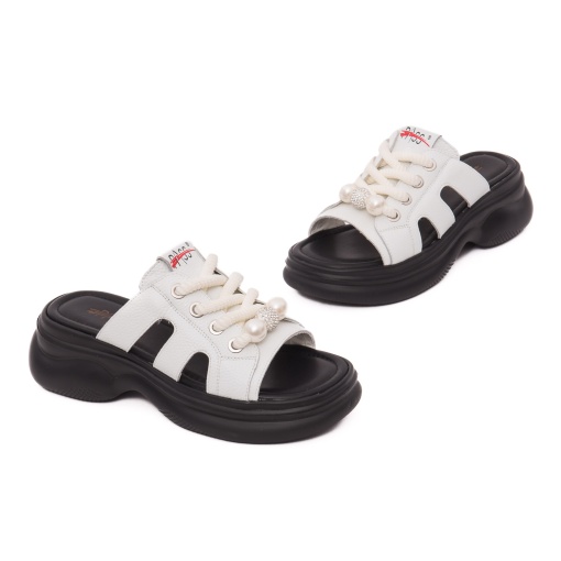 Papuci dama din piele naturala, PASS Collection, 9NMA60004A 13-N, alb - Img 2