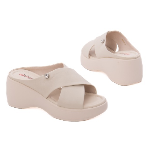 Papuci dama din piele naturala, PASS Collection 9NMA80004B 52-N, crem - Img 3