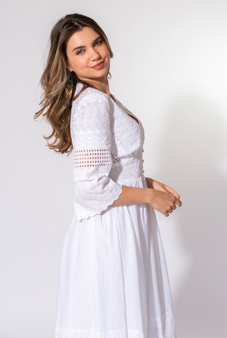 Rochie din bumbac cu linie ampla FANCY, Hermosa, alb - Img 7