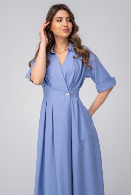 Rochie Larina damă bleu, cu croi amplu și talie marcată - Img 6