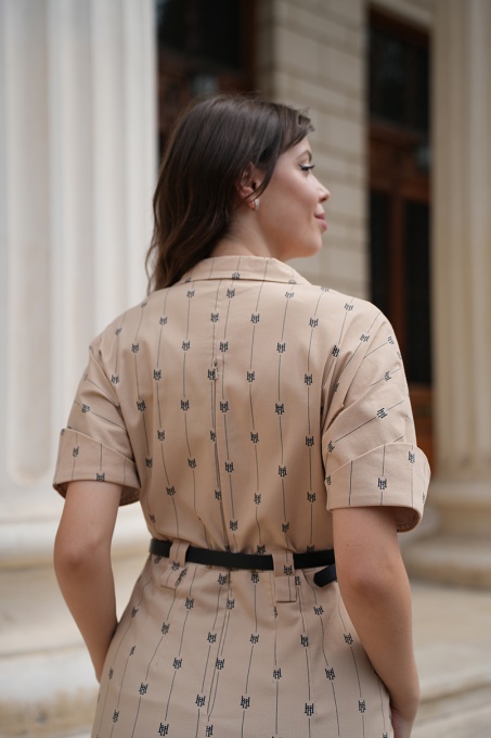 Rochie midi din gabardin elastic Camila cu imprimeu geometric - Img 8