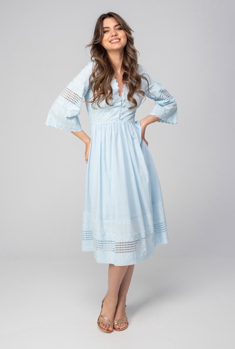 Rochie uni din bumbac cu un croi amplu, FANCY, Hermosa, bleu - Img 2