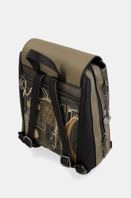 Rucsac damă ORCHESTRA WITH FLAP din piele ecologica, Anekke 43805-270 Kaki Multicolor - Img 4