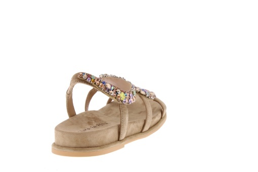 Sandale Damă Alma en Pena V267104 din Piele Întoarsă Bej cu Cristale Multicolore - Img 4