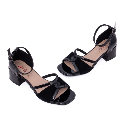Sandale dama din piele naturala lacuita, PASS Collection, 8VH2442-V1025 01-L, negru - Img 2
