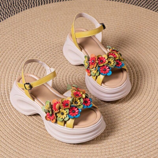 Sandale dama din piele naturala, PASS Collection 3OLY80012 08, galben - Img 10