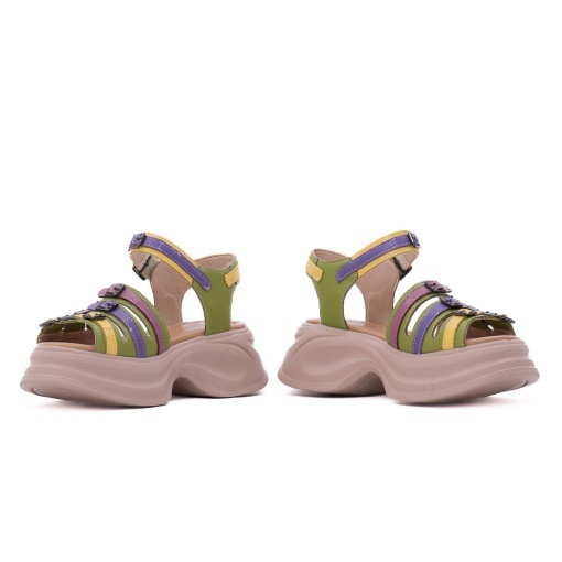 Sandale dama din piele naturala, PASS Collection 3OLY80013C 06-N, verde - Img 5