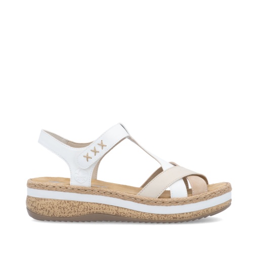 Sandale damă Rieker V0919-80 alb/bej, piele eco, platformă 4.5 cm - Img 6