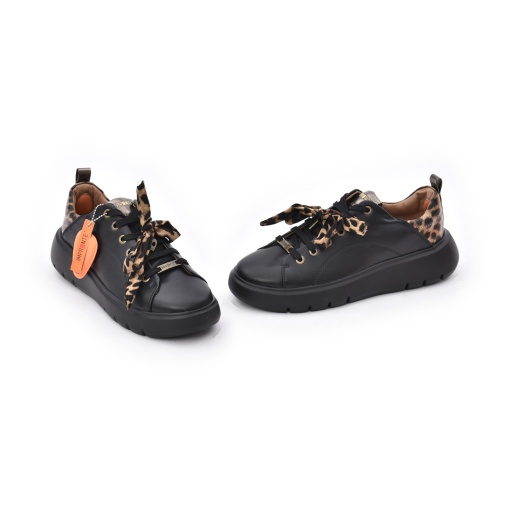 Sneakers damă din piele Impronte Venier Derby IL62500A 062, negru leopard — perspectivă pereche