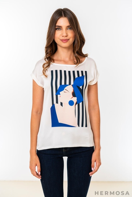 Tricou din vâscoză cu imprimeu artistic - Img 6