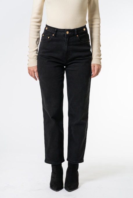 Blugi mom fit cu talie inalta, Hermosa 35870, negru - Img 7