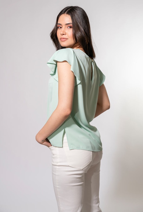 Bluza din sifon cu guler barcuta si decolteu in "V" KENDRA, Hermosa, vernil - Img 3