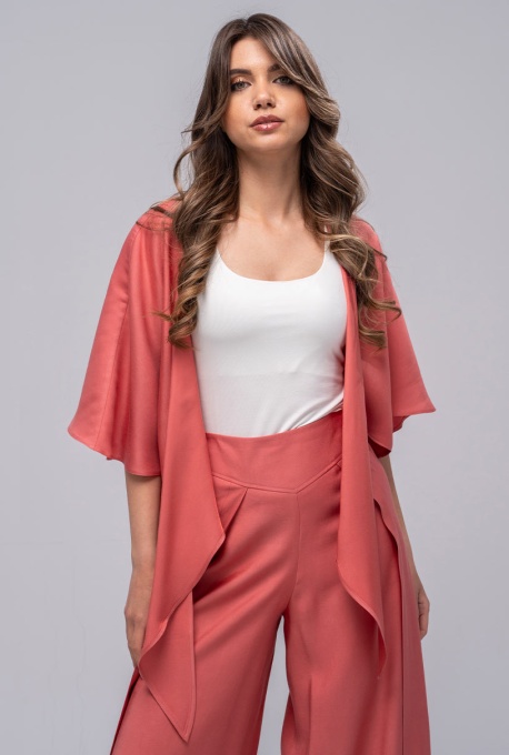 Bolero Kimono Hermosa Cărămiziu cu Cataramă Metalică și Nod Sculptural - Img 2