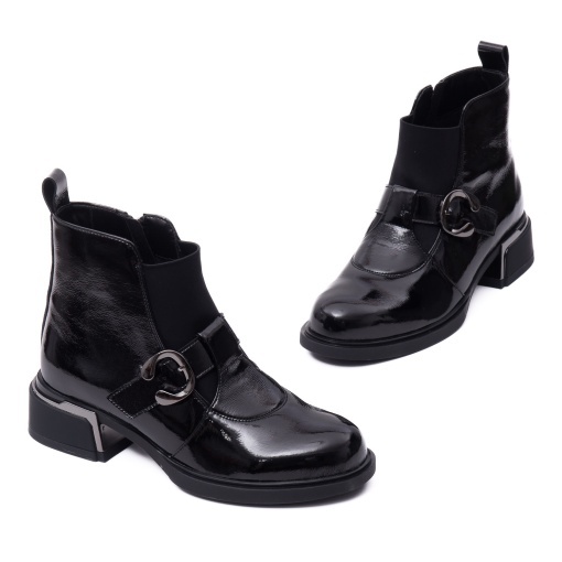 Botine dama din piele naturala lacuita, Karisma 7QXS70015B 01-L, negru - Img 2