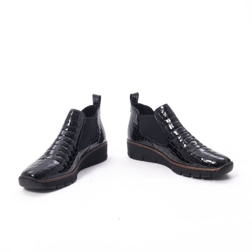 Botine dama piele naturala, Rieker 53794-01, negru lac - Img 5