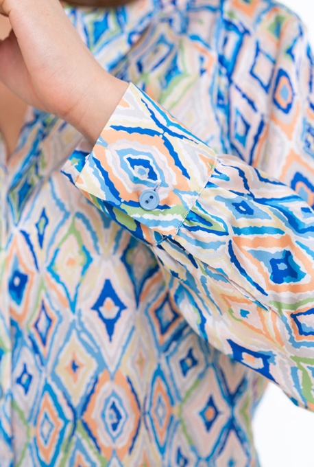Camasa fashion din satin imprimat, VANESA, bleumarin - Img 2