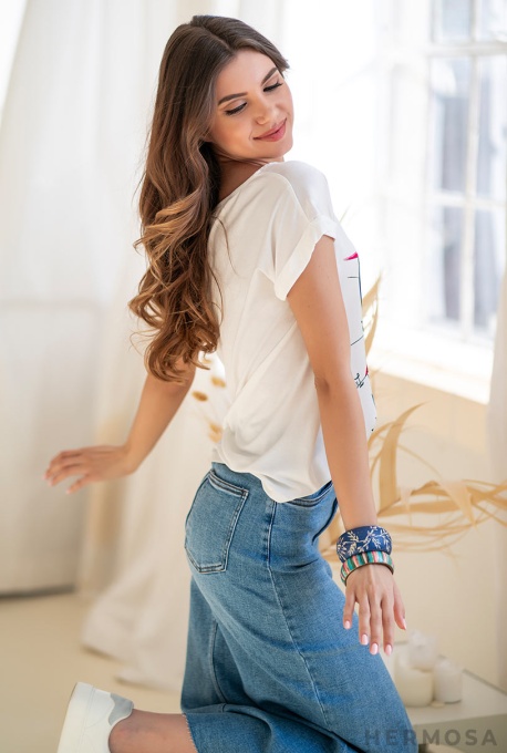 Fustă Midi Din Denim cu Efect Prespălat - Img 2