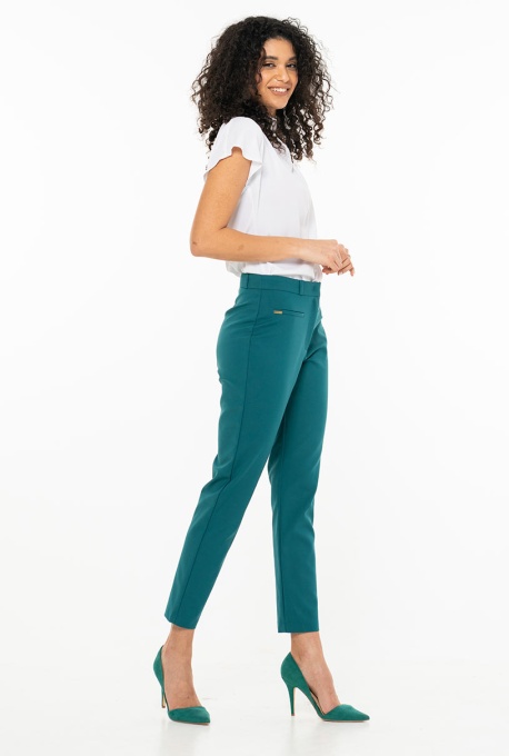 Pantaloni conici din tercot elastic cu densitate mare BECKY, Hermosa, turcoaz - Img 3