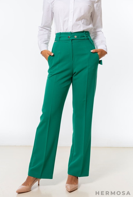 Pantaloni dama palazzo uni din stofa, NASIRA, verde - Img 3