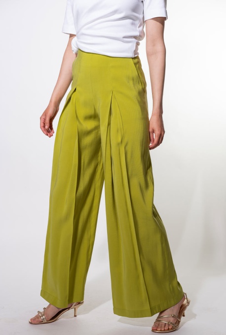 Pantaloni din rayon NORMA, Hermosa, lime - Img 2